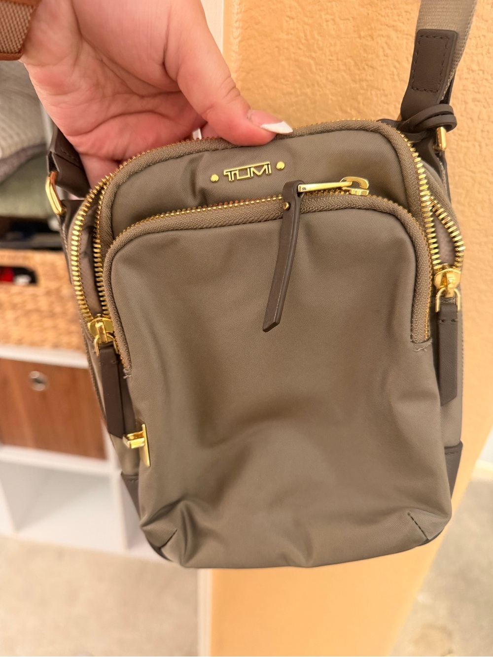 Tumi Brown Compact Crossbody with Gold Hardware